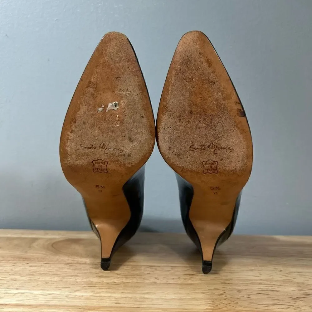 Sesto Meucci Vintage Patent Leather Pumps, Solid Black 3” Heels Women’s 5.5 B